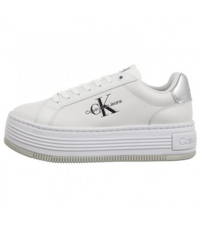 Calvin Klein Bold Platf Low Lace Lth Ml Mtl Bright White/Silver YW0YW01516 0K9 (CK506-b) shoes