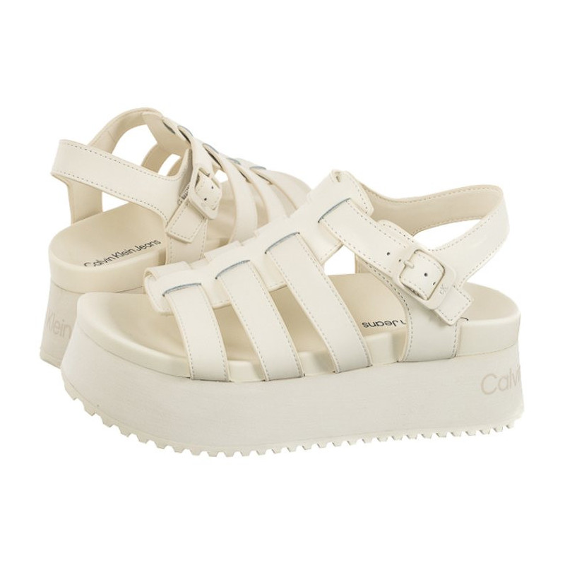 Calvin Klein Platform Buckle Rubber Mg Mtl Triple Creamy White YW0YW01513 YBI (CK509-a) shoes