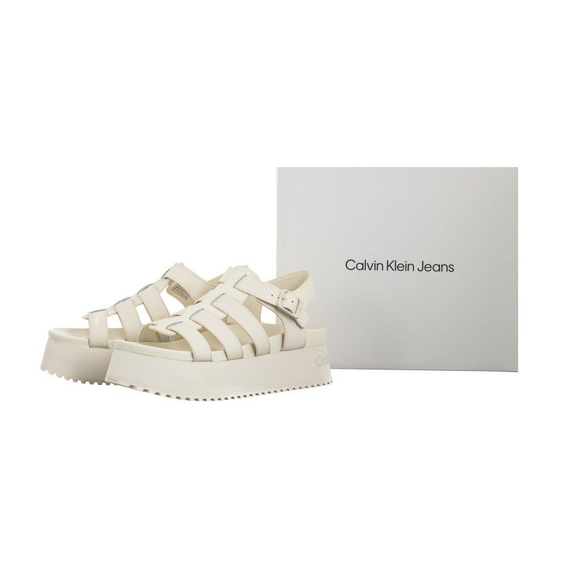 Calvin Klein Platform Buckle Rubber Mg Mtl Triple Creamy White YW0YW01513 YBI (CK509-a) shoes