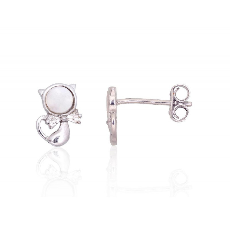 Silver stud earrings 2204158(PRh-Gr)_CZ+PL, Silver 925°, Rhodium (Plating), Zirkons , Mother-of-pearl