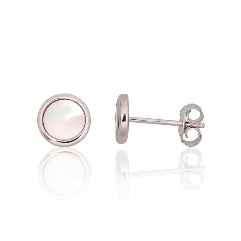 Silver stud earrings 2204160(PRh-Gr)_PL, Silver 925°, Rhodium (Plating), Mother-of-pearl