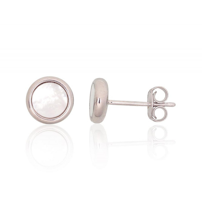 Silver stud earrings 2204161(PRh-Gr)_PL, Silver 925°, Rhodium (Plating), Mother-of-pearl