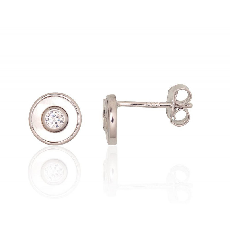 Silver stud earrings 2204163(PRh-Gr)_CZ+PL, Silver 925°, Rhodium (Plating), Zirkons , Mother-of-pearl