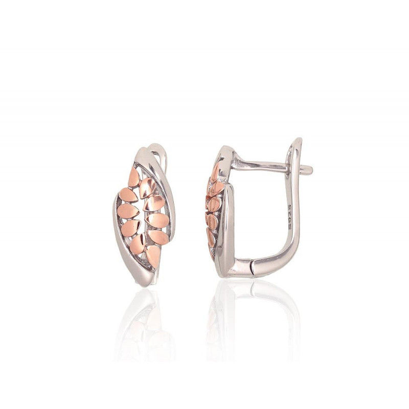 Silver earrings with 'english' lock 2204169(PRh-Gr+PAu-R), Silver 925°, red gold (Plating)/, Rhodium (Plating)