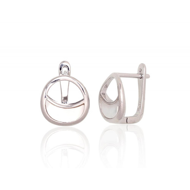 Silver earrings with 'english' lock 2204176(PRh-Gr)_PL, Silver 925°, Rhodium (Plating), Mother-of-pearl