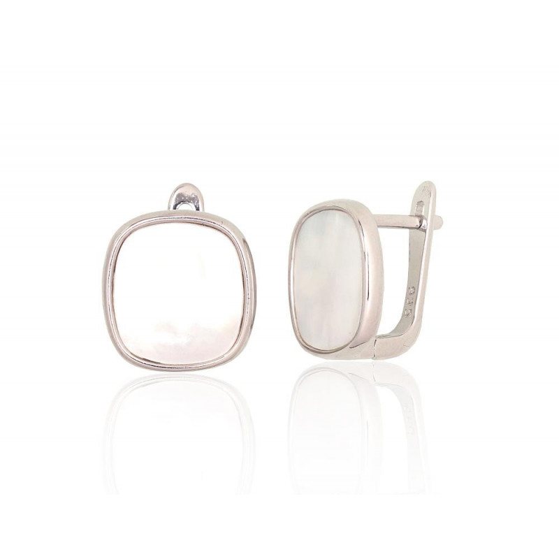 Silver earrings with 'english' lock 2204177(PRh-Gr)_PL, Silver 925°, Rhodium (Plating), Mother-of-pearl