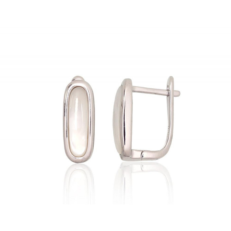 Silver earrings with 'english' lock 2204178(PRh-Gr)_PL, Silver 925°, Rhodium (Plating), Mother-of-pearl