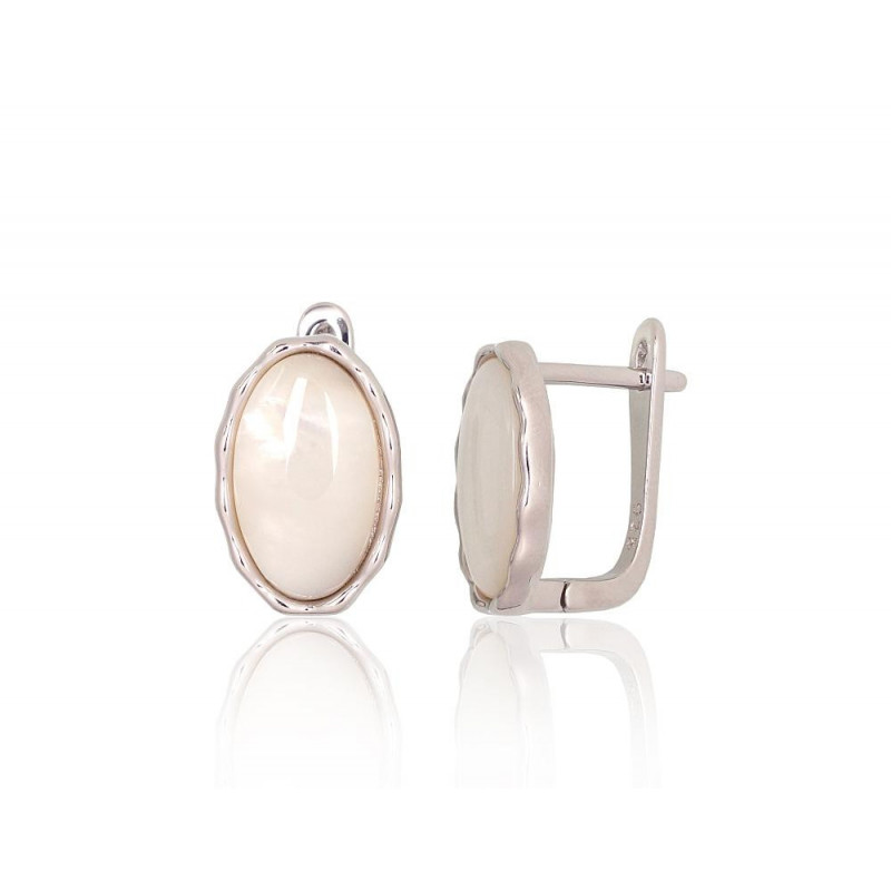 Silver earrings with 'english' lock 2204179(PRh-Gr)_PL, Silver 925°, Rhodium (Plating), Mother-of-pearl