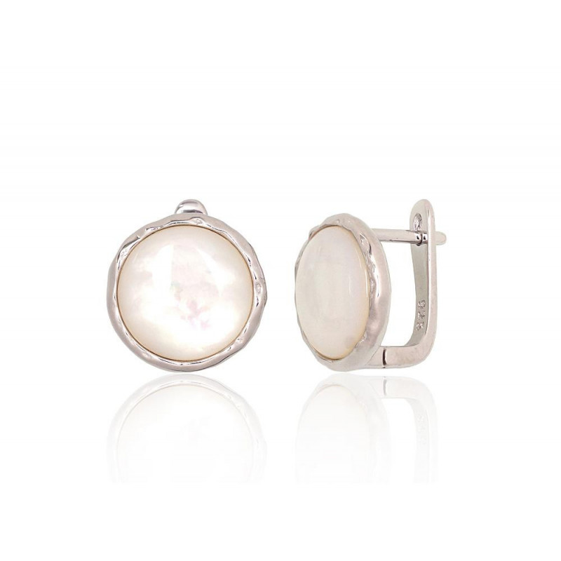 Silver earrings with 'english' lock 2204180(PRh-Gr)_PL, Silver 925°, Rhodium (Plating), Mother-of-pearl