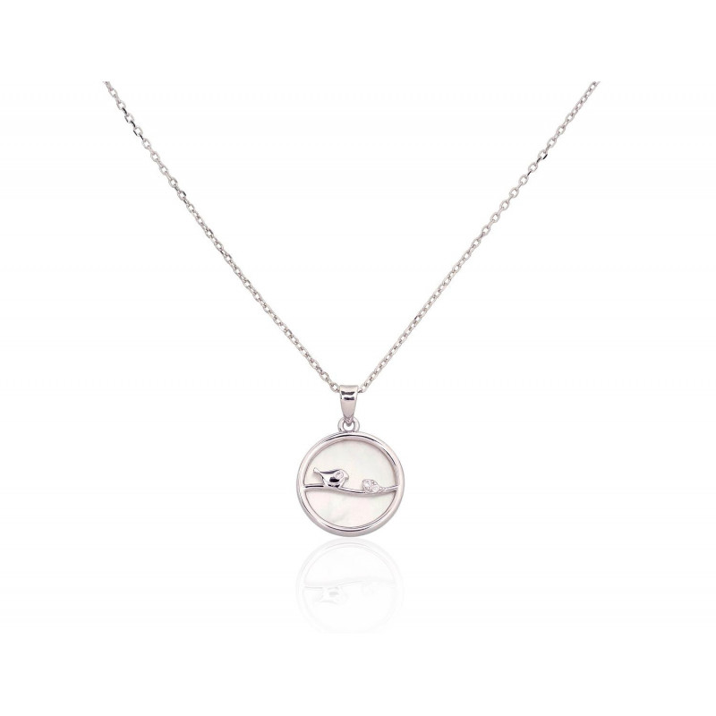 Silver necklace 2500134(PRh-Gr)_CZ+PL, Silver 925°, Rhodium (Plating), Zirkons , Mother-of-pearl