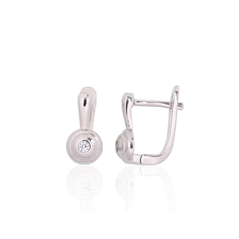 Silver earrings with 'english' lock 2204188(PRh-Gr)_CZ, Silver 925°, Rhodium (Plating), Zirkons