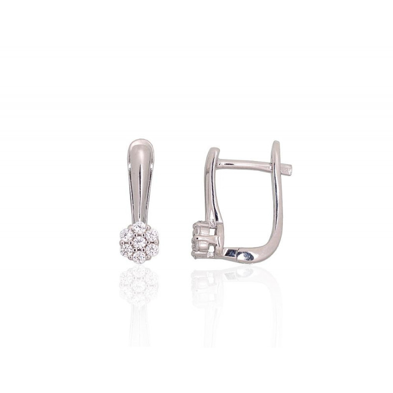 Silver earrings with 'english' lock 2204194(PRh-Gr)_CZ, Silver 925°, Rhodium (Plating), Zirkons