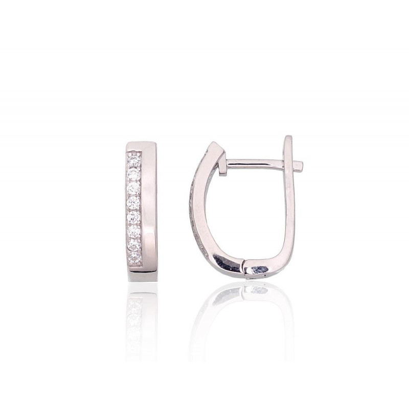 Silver earrings with 'english' lock 2204195(PRh-Gr)_CZ, Silver 925°, Rhodium (Plating), Zirkons