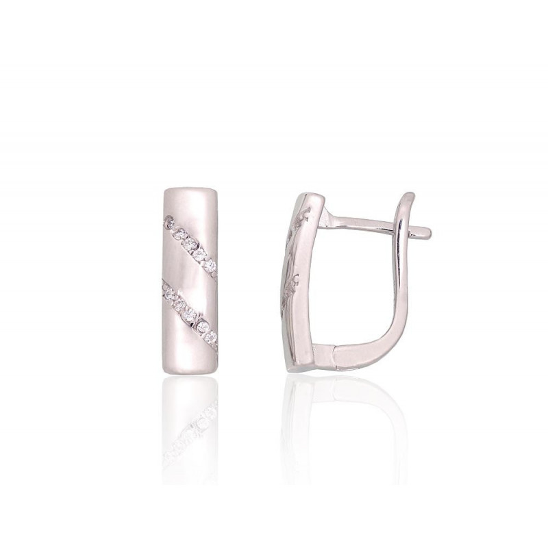 Silver earrings with 'english' lock 2204199(PRh-Gr)_CZ, Silver 925°, Rhodium (Plating), Zirkons