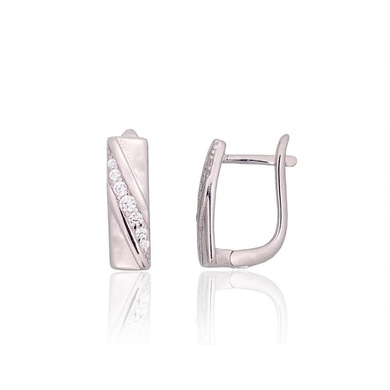 Silver earrings with 'english' lock 2204200(PRh-Gr)_CZ, Silver 925°, Rhodium (Plating), Zirkons