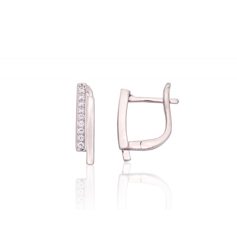 Silver earrings with 'english' lock 2204201(PRh-Gr)_CZ, Silver 925°, Rhodium (Plating), Zirkons