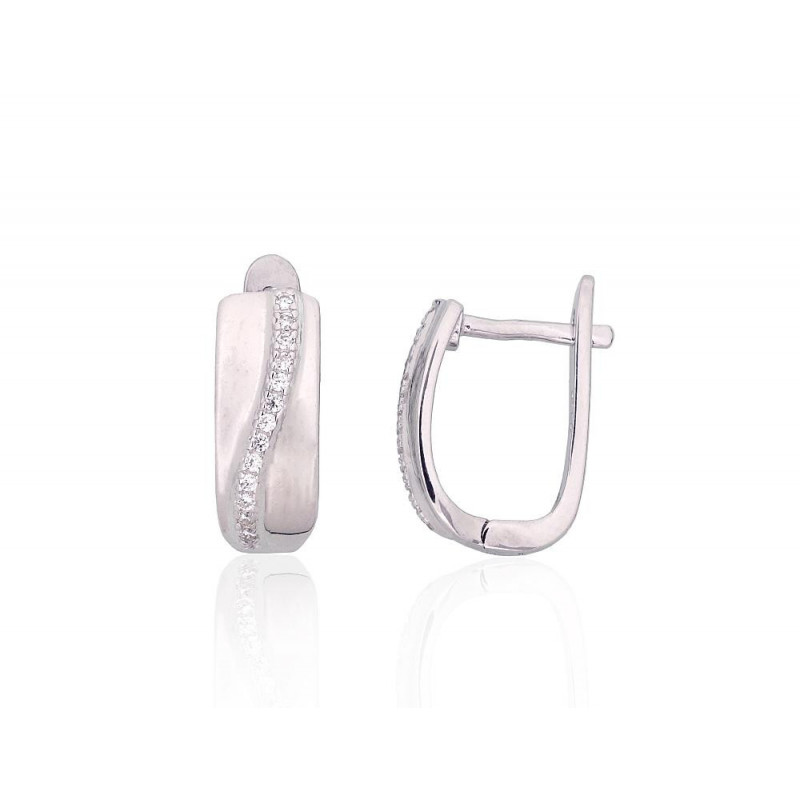 Silver earrings with 'english' lock 2204203(PRh-Gr)_CZ, Silver 925°, Rhodium (Plating), Zirkons