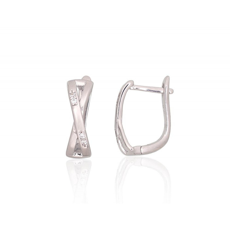 Silver earrings with 'english' lock 2204208(PRh-Gr)_CZ, Silver 925°, Rhodium (Plating), Zirkons