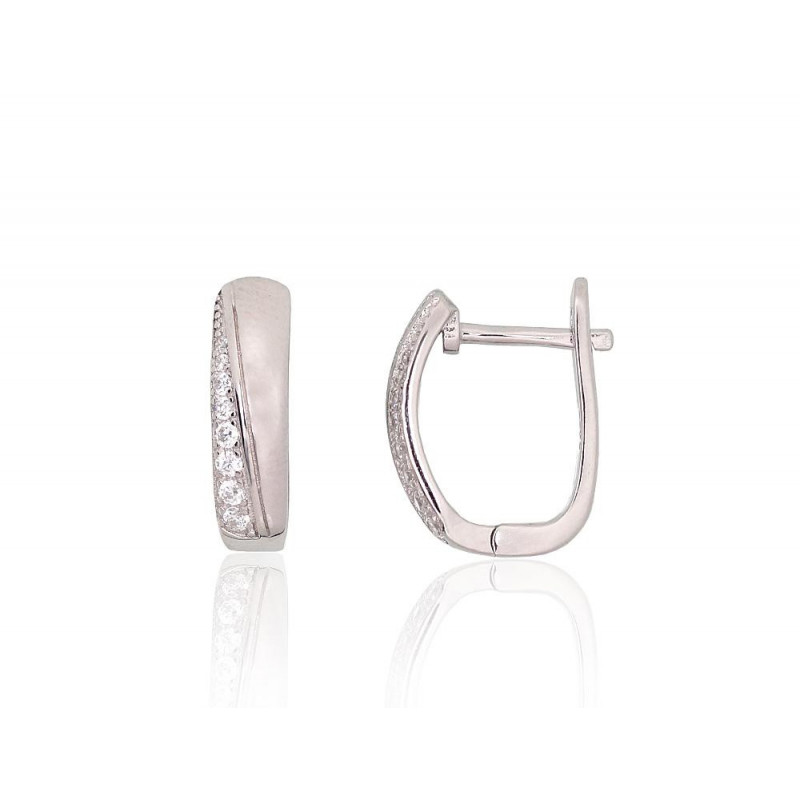 Silver earrings with 'english' lock 2204216(PRh-Gr)_CZ, Silver 925°, Rhodium (Plating), Zirkons