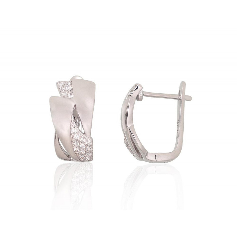 Silver earrings with 'english' lock 2204221(PRh-Gr)_CZ, Silver 925°, Rhodium (Plating), Zirkons