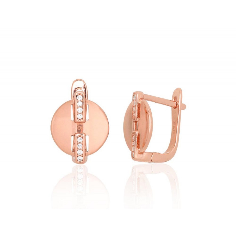 Silver earrings with 'english' lock 2204235(PAu-R)_CZ, Silver 925°, red gold (Plating), Zirkons