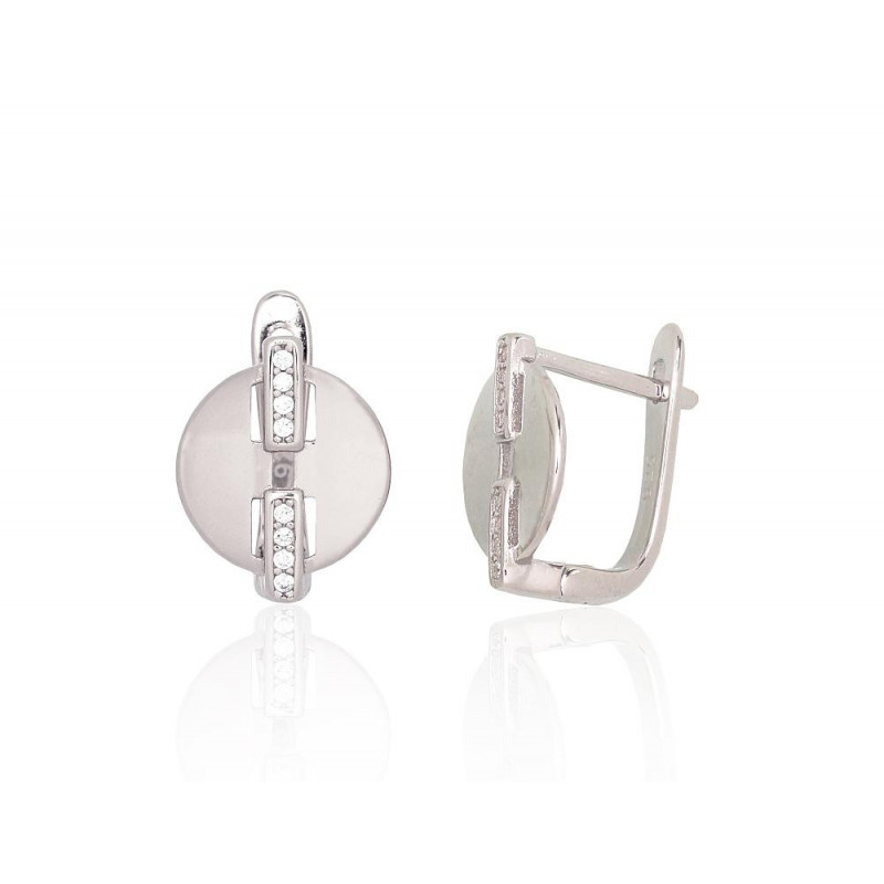 Silver earrings with 'english' lock 2204235(PRh-Gr)_CZ, Silver 925°, Rhodium (Plating), Zirkons