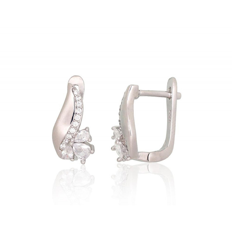 Silver earrings with 'english' lock 2204237(PRh-Gr)_CZ, Silver 925°, Rhodium (Plating), Zirkons