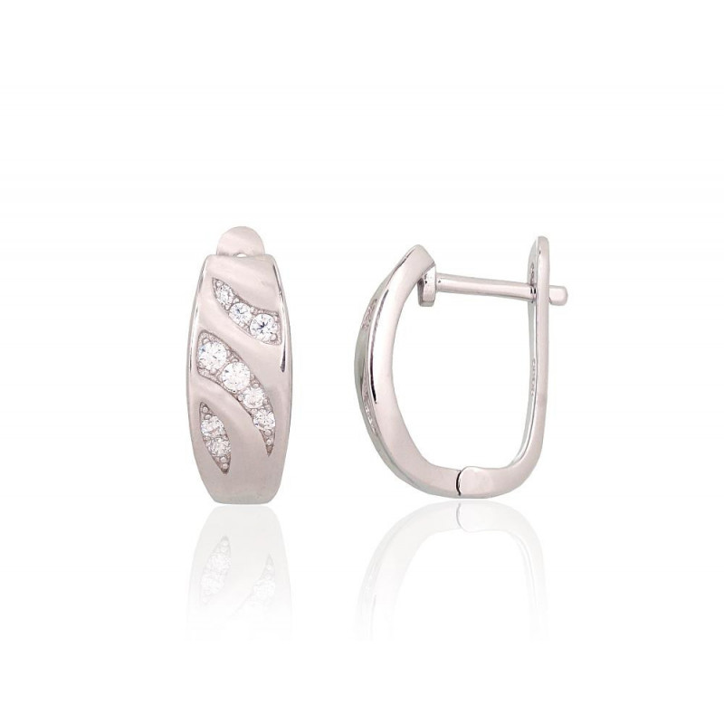 Silver earrings with 'english' lock 2204239(PRh-Gr)_CZ, Silver 925°, Rhodium (Plating), Zirkons