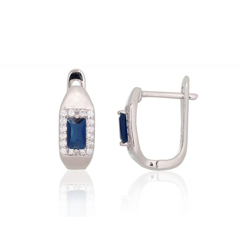 Silver earrings with 'english' lock 2204241(PRh-Gr)_CZ+CZ-B, Silver 925°, Rhodium (Plating), Zirkons