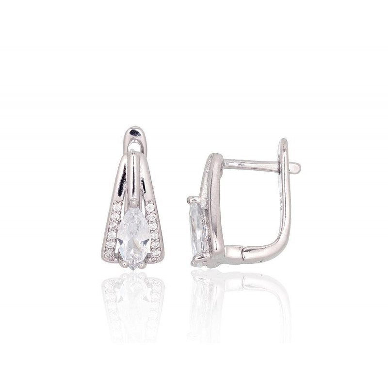 Silver earrings with 'english' lock 2204242(PRh-Gr)_CZ, Silver 925°, Rhodium (Plating), Zirkons