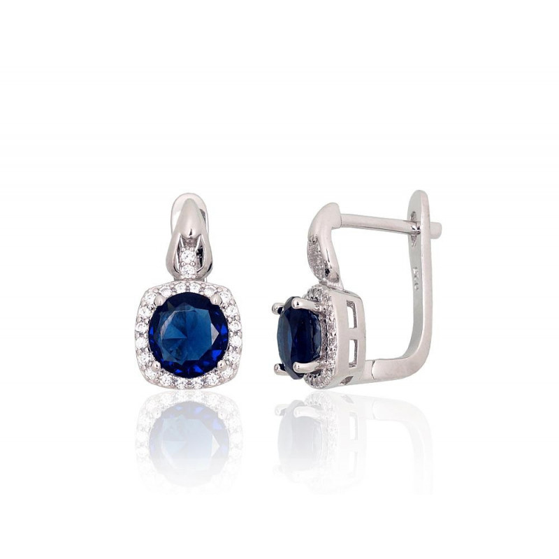 Silver earrings with 'english' lock 2204243(PRh-Gr)_CZ+CZ-B, Silver 925°, Rhodium (Plating), Zirkons