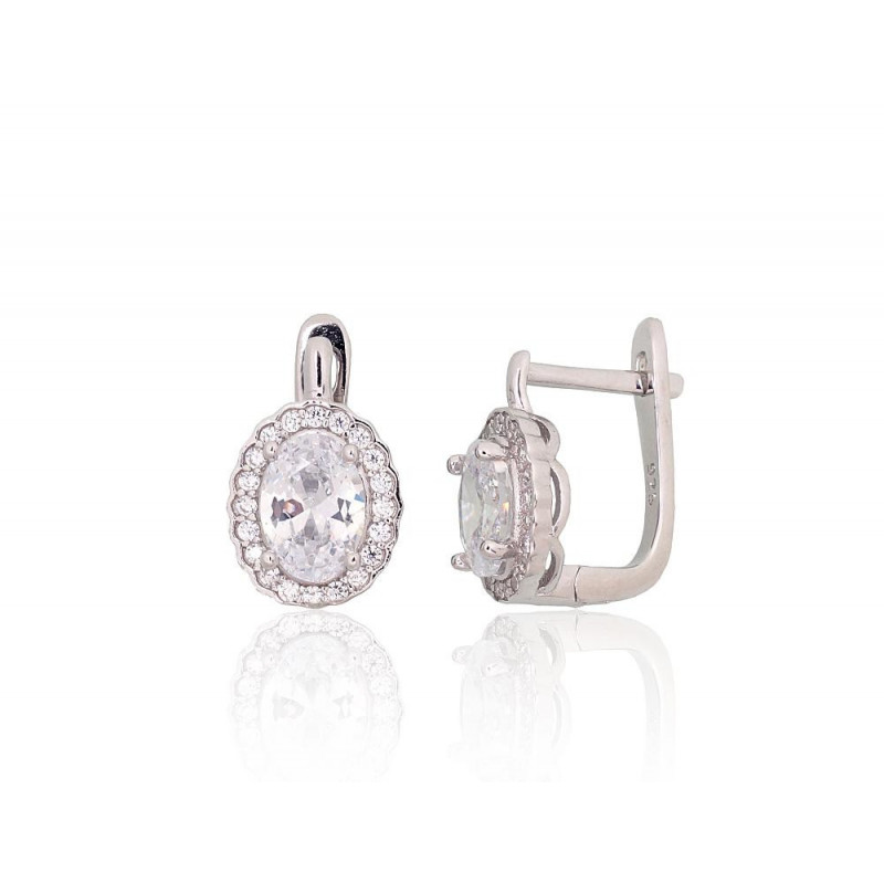 Silver earrings with 'english' lock 2204244(PRh-Gr)_CZ, Silver 925°, Rhodium (Plating), Zirkons