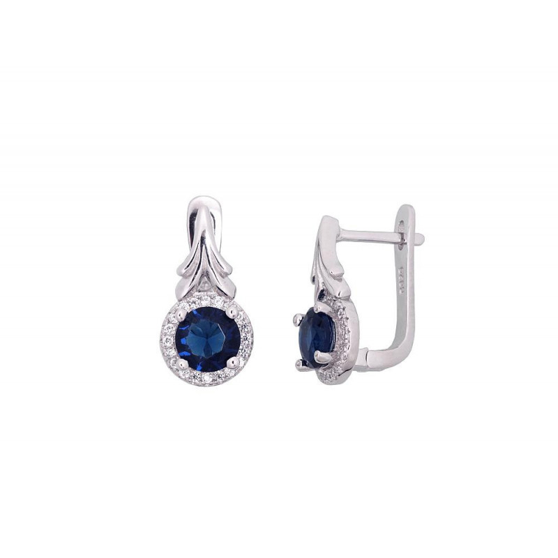 Silver earrings with 'english' lock 2204245(PRh-Gr)_CZ+CZ-B, Silver 925°, Rhodium (Plating), Zirkons