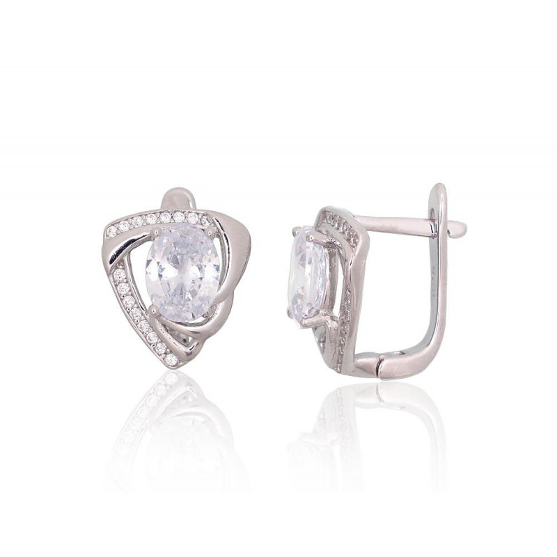 Silver earrings with 'english' lock 2204247(PRh-Gr)_CZ, Silver 925°, Rhodium (Plating), Zirkons