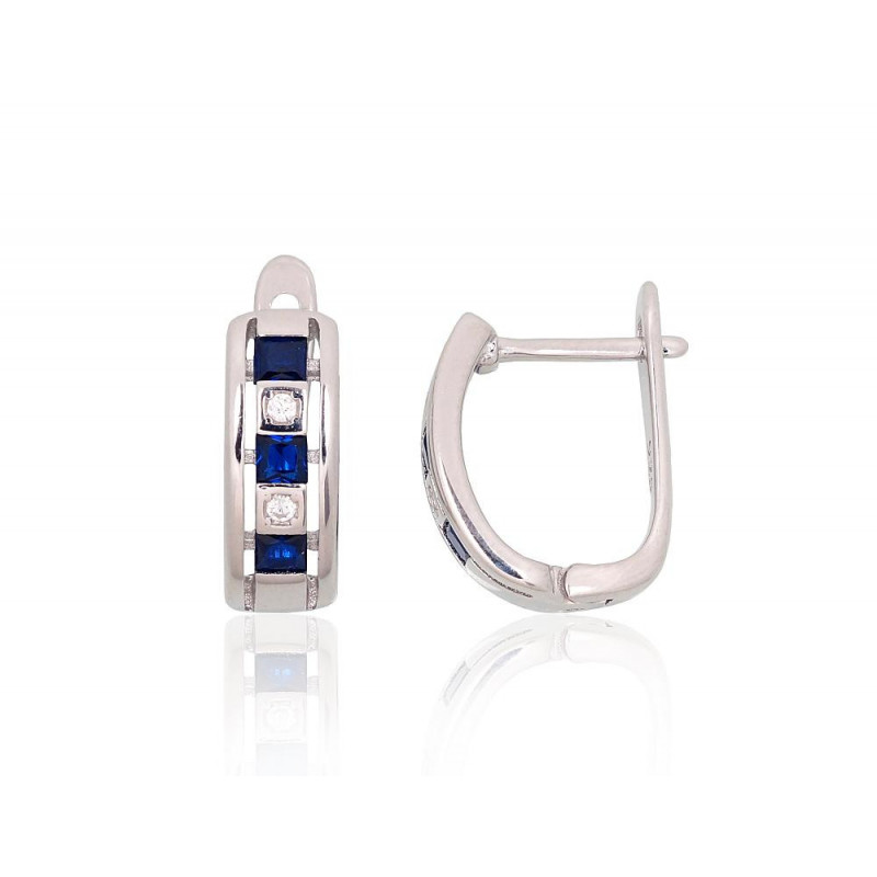 Silver earrings with 'english' lock 2204248(PRh-Gr)_CZ+CZ-B, Silver 925°, Rhodium (Plating), Zirkons