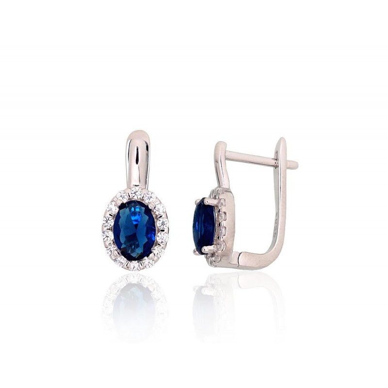 Silver earrings with 'english' lock 2204249(PRh-Gr)_CZ+CZ-B, Silver 925°, Rhodium (Plating), Zirkons