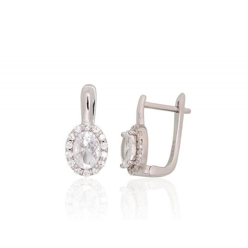 Silver earrings with 'english' lock 2204249(PRh-Gr)_CZ, Silver 925°, Rhodium (Plating), Zirkons