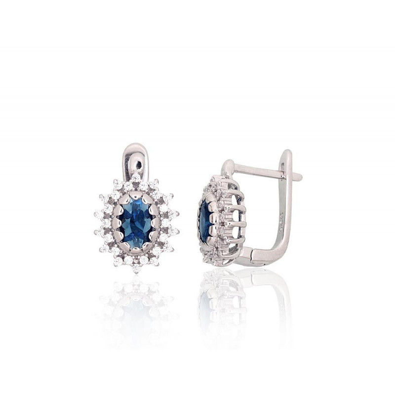 Silver earrings with 'english' lock 2204250(PRh-Gr)_CZ+CZ-B, Silver 925°, Rhodium (Plating), Zirkons