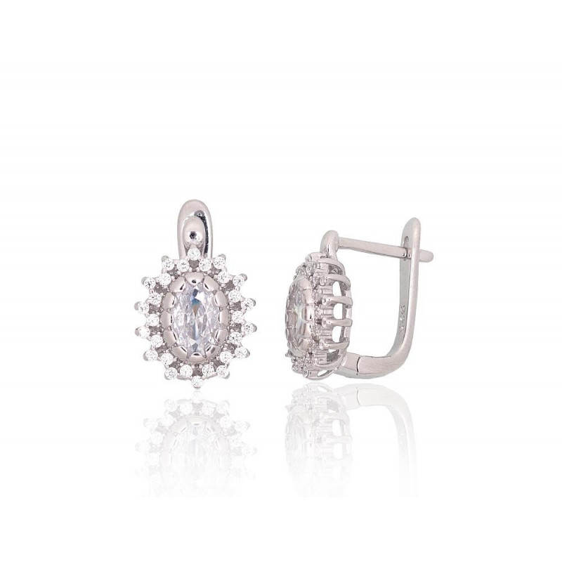 Silver earrings with 'english' lock 2204250(PRh-Gr)_CZ, Silver 925°, Rhodium (Plating), Zirkons