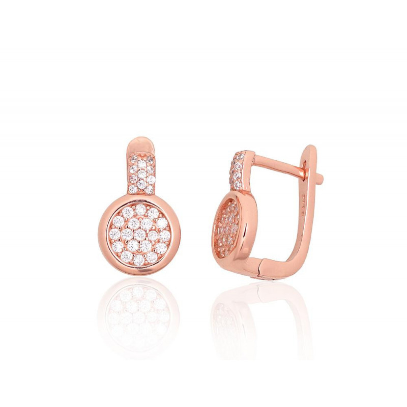 Silver earrings with 'english' lock 2204252(PAu-R)_CZ, Silver 925°, red gold (Plating), Zirkons