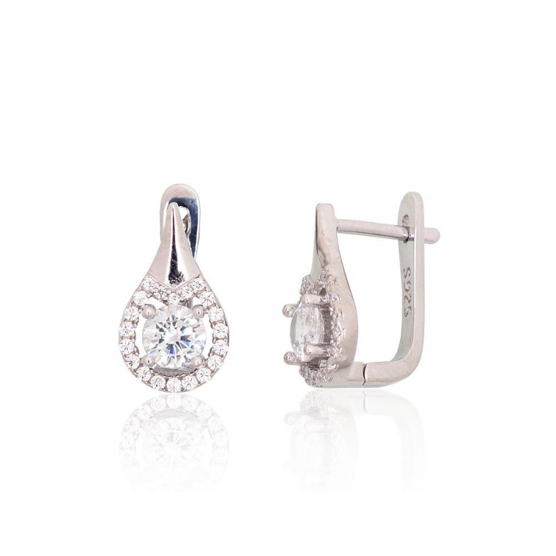 Silver earrings with 'english' lock 2204253(PRh-Gr)_CZ, Silver 925°, Rhodium (Plating), Zirkons