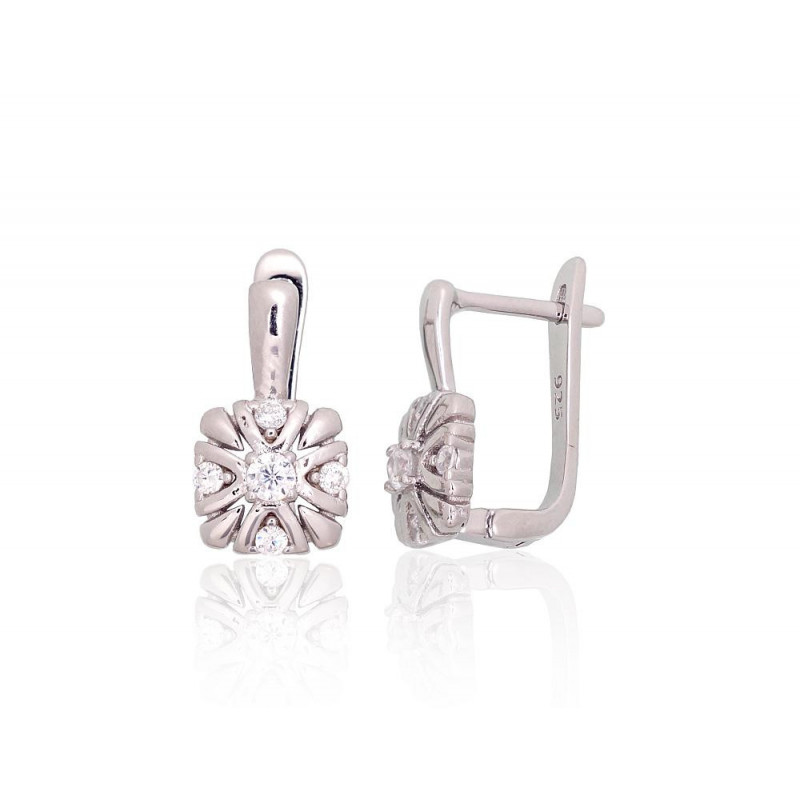 Silver earrings with 'english' lock 2204255(PRh-Gr)_CZ, Silver 925°, Rhodium (Plating), Zirkons