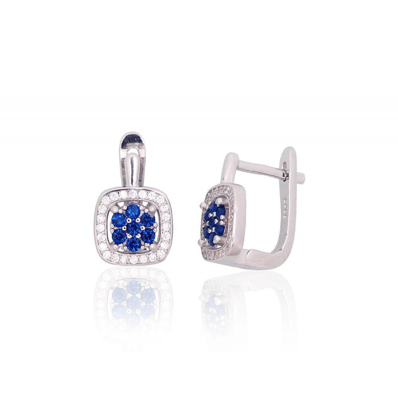 Silver earrings with 'english' lock 2204259(PRh-Gr)_CZ+CZ-B, Silver 925°, Rhodium (Plating), Zirkons