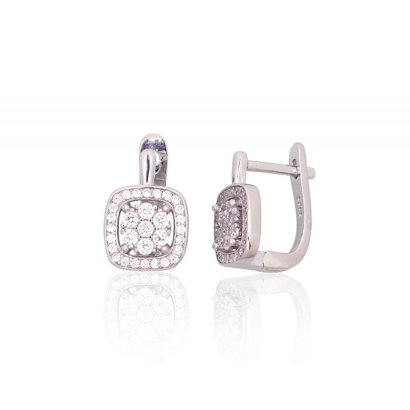 Silver earrings with 'english' lock 2204259(PRh-Gr)_CZ, Silver 925°, Rhodium (Plating), Zirkons