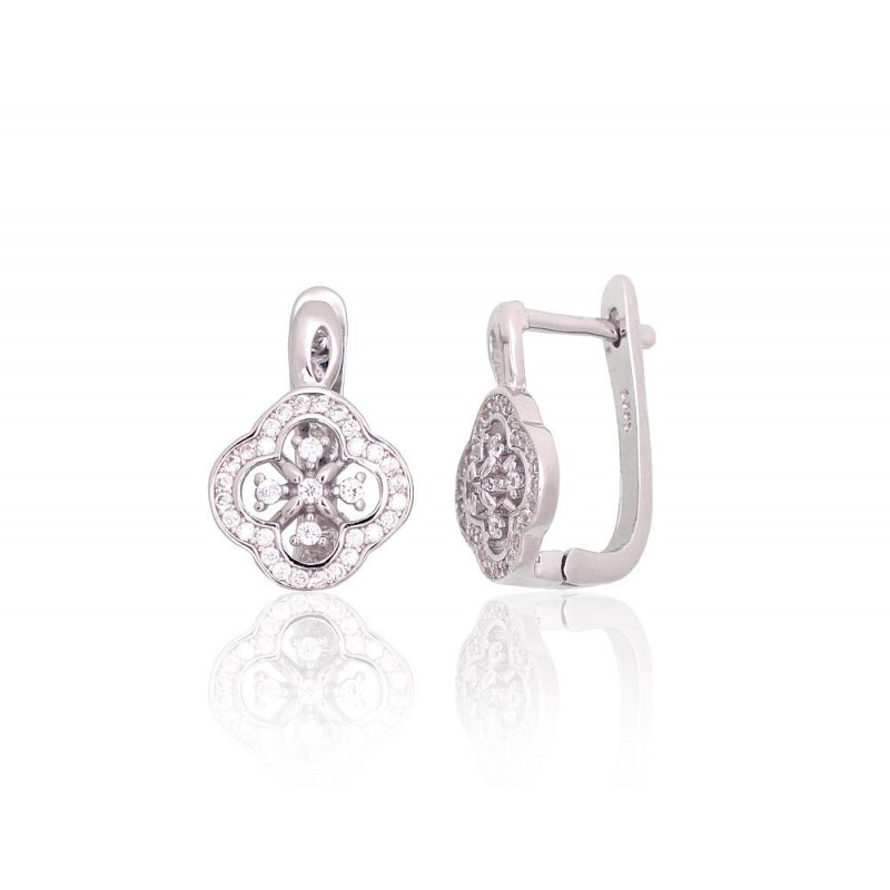 Silver earrings with 'english' lock 2204260(PRh-Gr)_CZ, Silver 925°, Rhodium (Plating), Zirkons