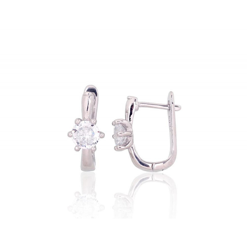 Silver earrings with 'english' lock 2204189(PRh-Gr)_CZ, Silver 925°, Rhodium (Plating), Zirkons