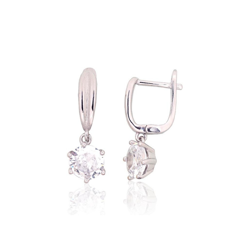 Silver earrings with 'english' lock 2204192(PRh-Gr)_CZ, Silver 925°, Rhodium (Plating), Zirkons