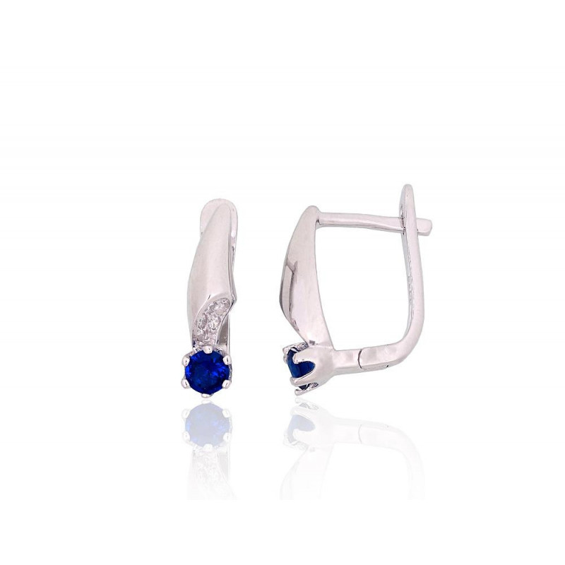 Silver earrings with 'english' lock 2204193(PRh-Gr)_CZ+CZ-B, Silver 925°, Rhodium (Plating), Zirkons