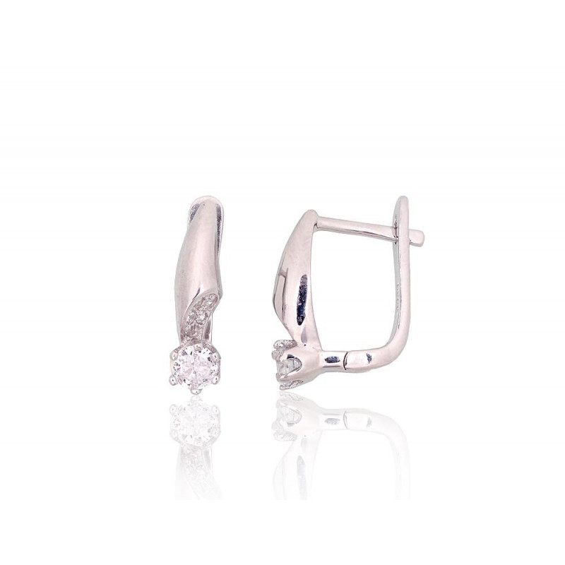 Silver earrings with 'english' lock 2204193(PRh-Gr)_CZ, Silver 925°, Rhodium (Plating), Zirkons