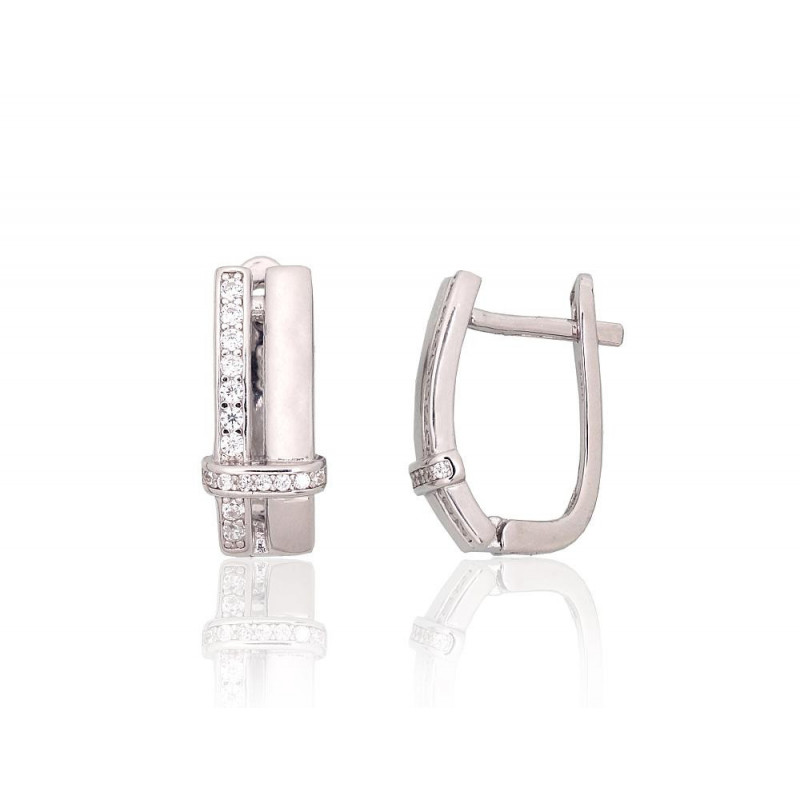 Silver earrings with 'english' lock 2204206(PRh-Gr)_CZ, Silver 925°, Rhodium (Plating), Zirkons